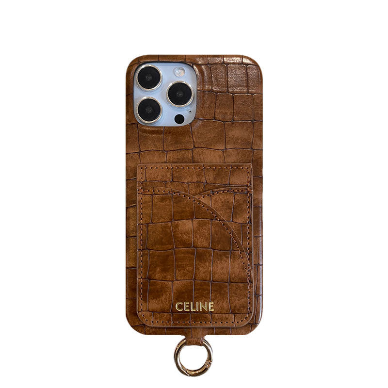 Θήκη για iPhone Celine Print Alligator με θήκη για κάρτα και λουράκι Blcak -EYP241415