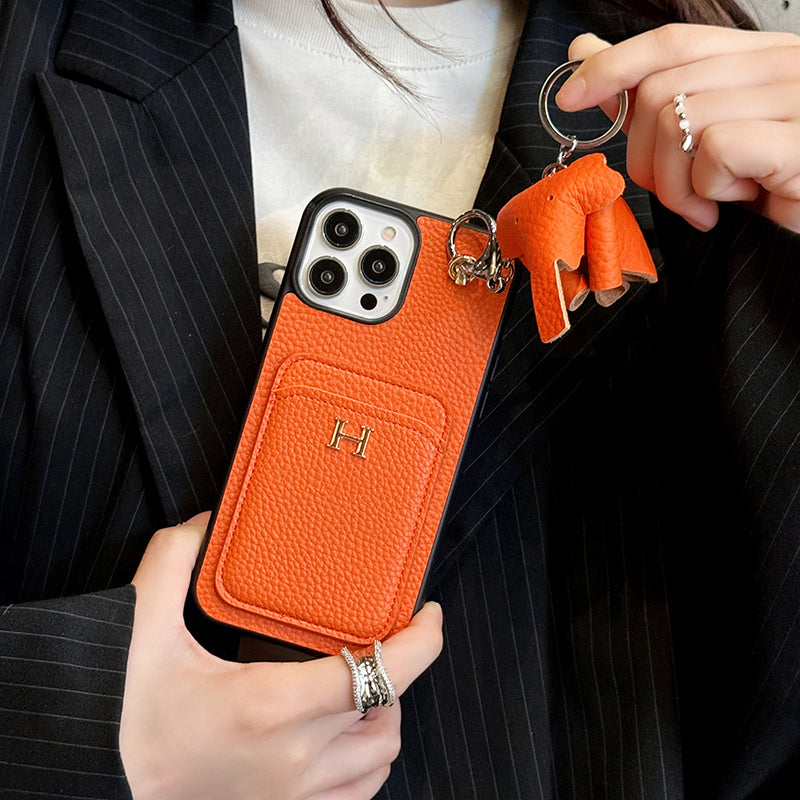 2025New arrival H Card Holder Leather Pendant iPhone Case
