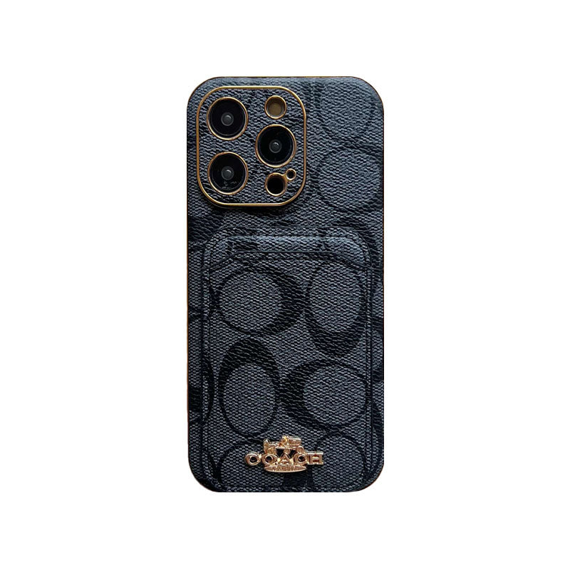 Capa Coach para iPhone com porta-cartões marrom -KB241651