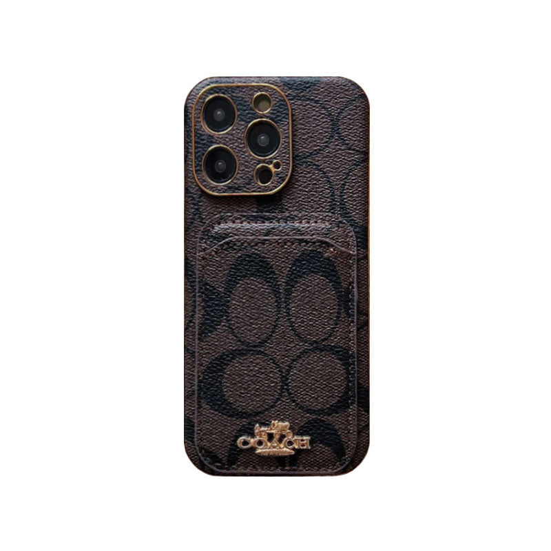 Capa Coach para iPhone com porta-cartões Café -KB241651