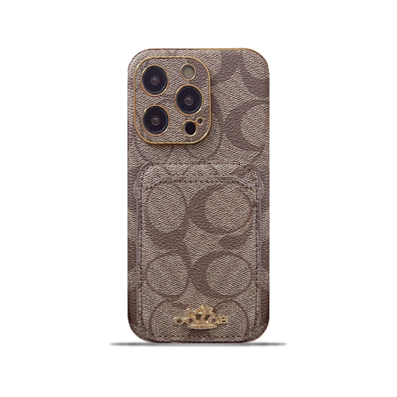 Capa Coach para iPhone com porta-cartões Café -KB241651