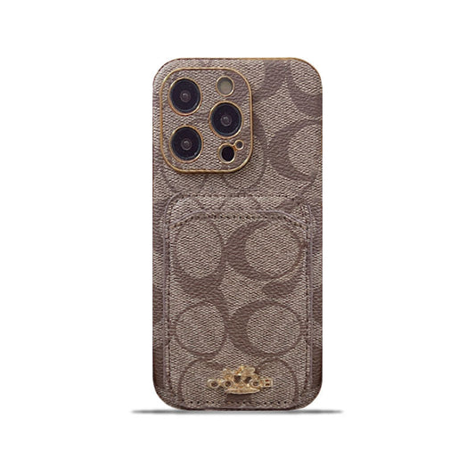Capa Coach para iPhone com porta-cartões Café -KB241651