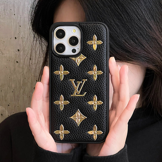 Zlaté kožené pouzdro na iPhone Lou