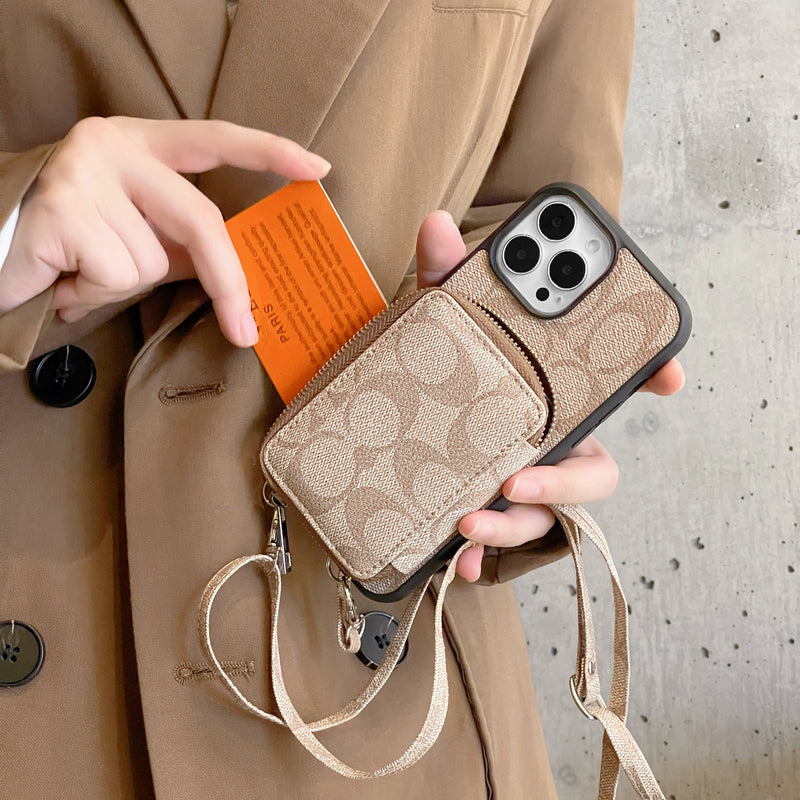 Θήκη Coach iPhone με πορτοφόλι Coffee-LQB241412