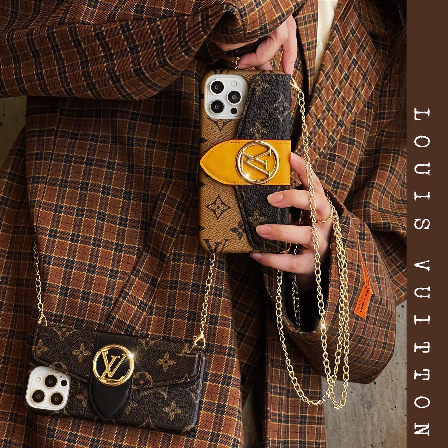 Złote etui na karty CrossBody Lou do iPhone'a