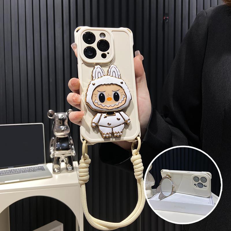 Hard Shell Labubu Mirror Kickstand iPhone Case – Rotatable Mirror | Shockproof Design