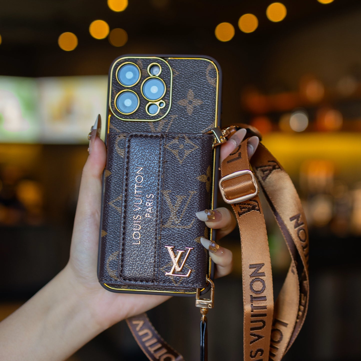 Luxury Stylish iPhone Case with Card Holder & Strap