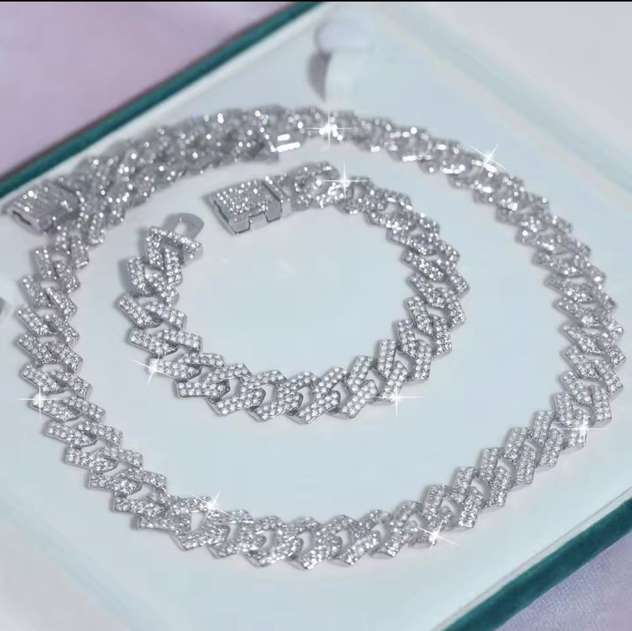 Iced out Exquisite Sliver Necklace Bracelet Set
