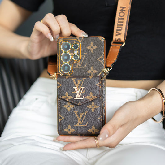 Lou Classic Leather Samsung Case With Card Wallet And Strap