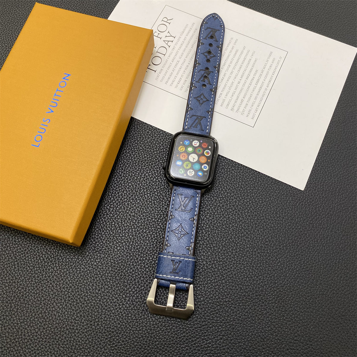 Bőr monogramos Apple óraszíjak Bőr kék-YH24422