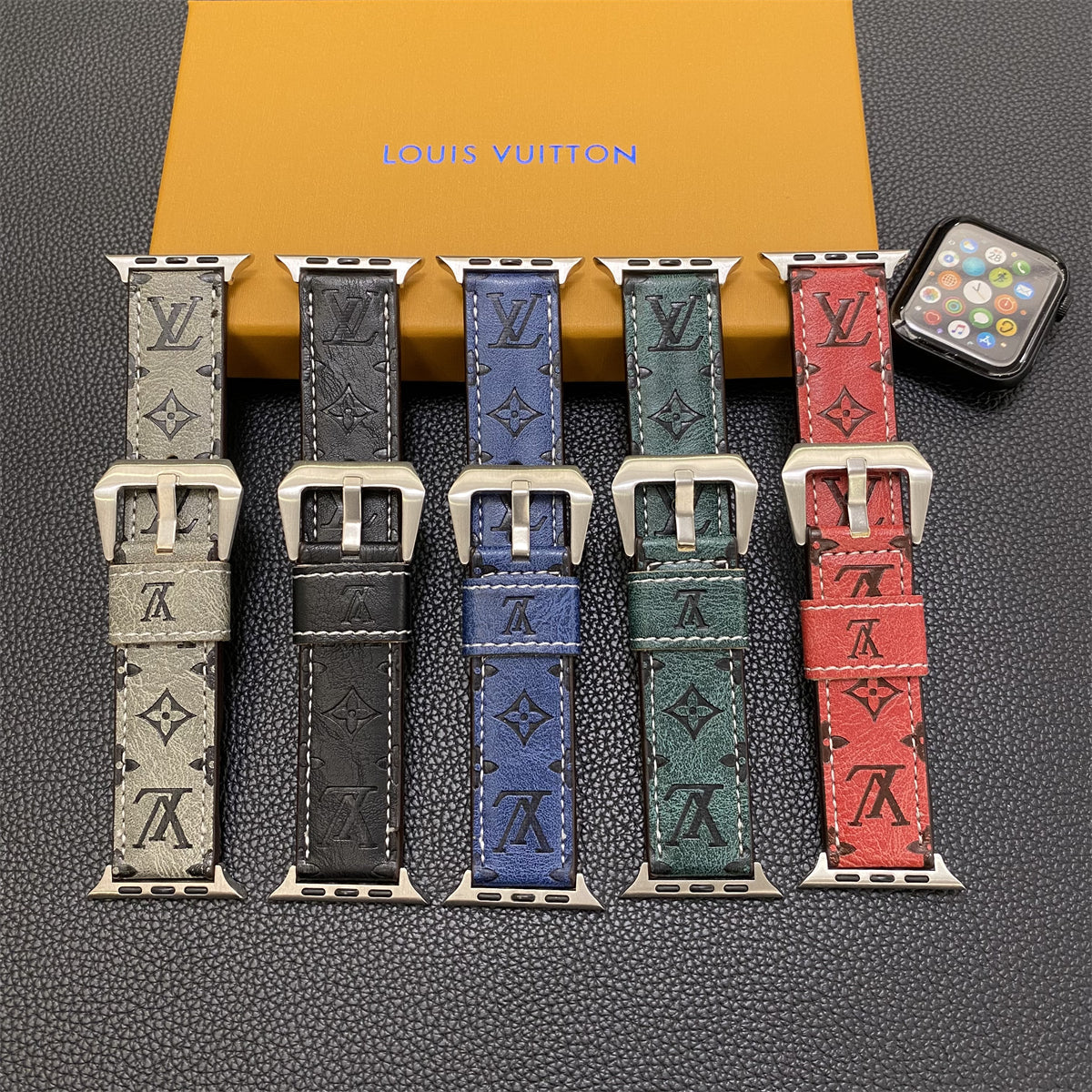 Bőr monogramos Apple óraszíjak Bőr kék-YH24422