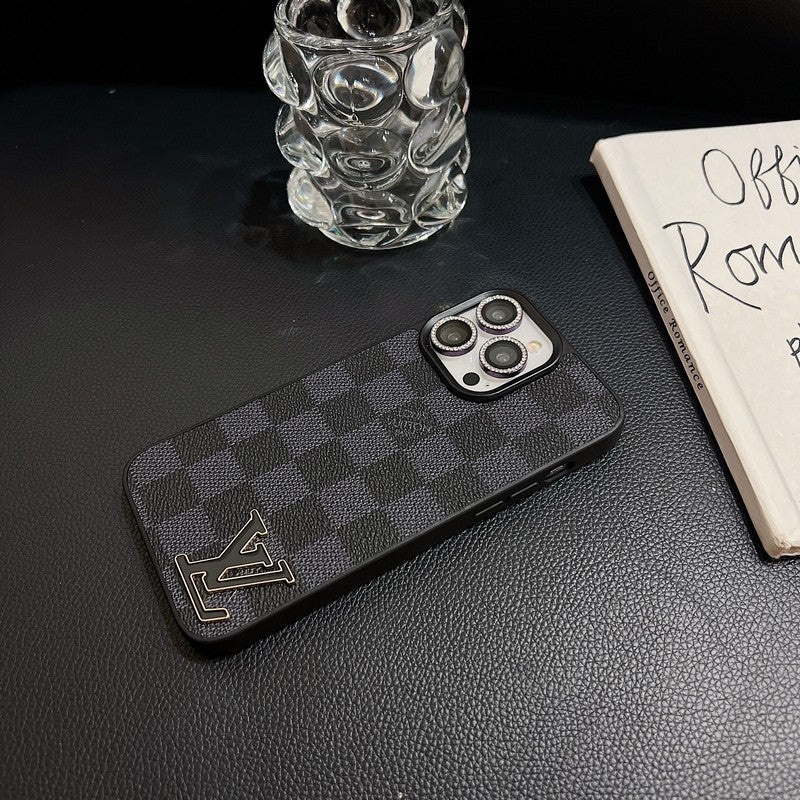 Lou Black Logo Leather iPhone Case