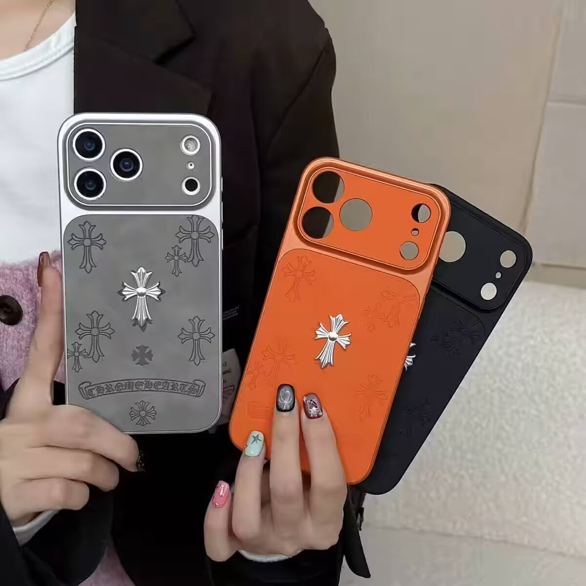 Chrome Hearts–Inspired Leather iPhone Case Premium Texture, Slim Protection