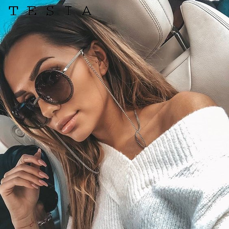 Márka kerek napszemüvegek női luxus keret nélküli női árnyalatok Európában népszerű Ins napszemüvegek lunettes de sol femme