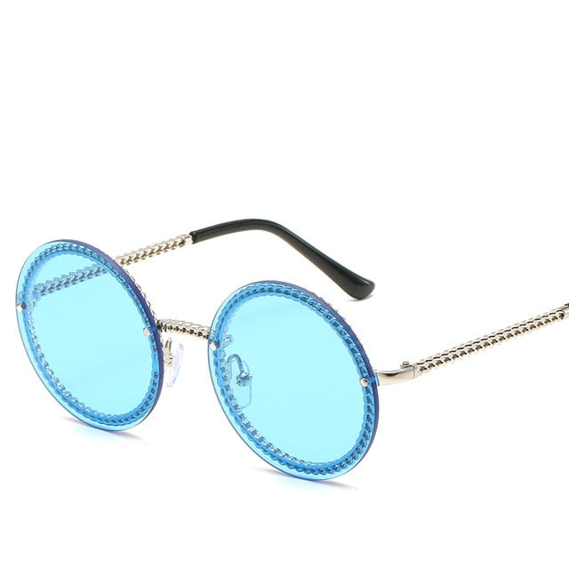 Márka kerek napszemüvegek női luxus keret nélküli női árnyalatok Európában népszerű Ins napszemüvegek lunettes de sol femme