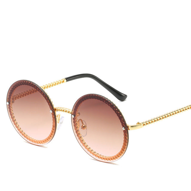 Márka kerek napszemüvegek női luxus keret nélküli női árnyalatok Európában népszerű Ins napszemüvegek lunettes de sol femme