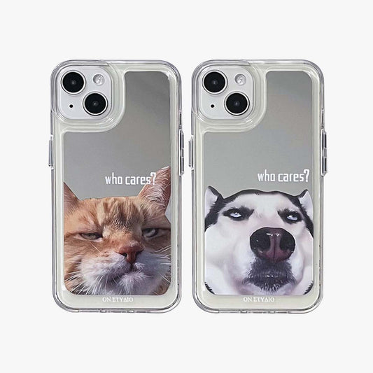 Spiegel iPhone Hülle | Paar „Cats & Dogs Who Cares“ (Kaufe 2 und erhalte 50 % Rabatt auf eines)