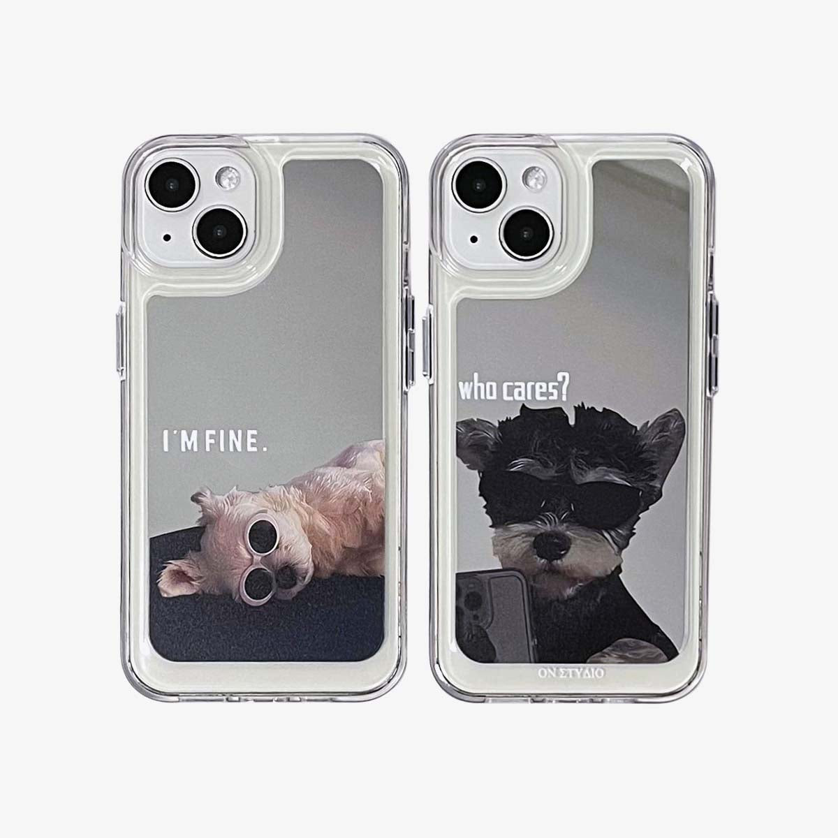 Spejl iPhone etui | Par hunde I Am Fine (køb 2 og få 50 % rabat på én)